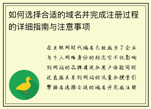 如何选择合适的域名并完成注册过程的详细指南与注意事项